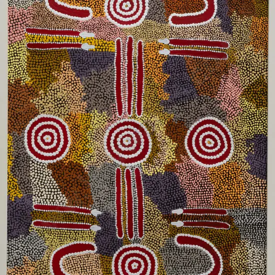 Lorraine Nungarrayi Granites (Warlpiri) - framed acrylic on canvas - illegible title H575 W400
