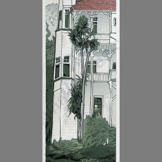 Manu Berry - framed wood block print 5/5 "50 Melrose Street" H560 W190