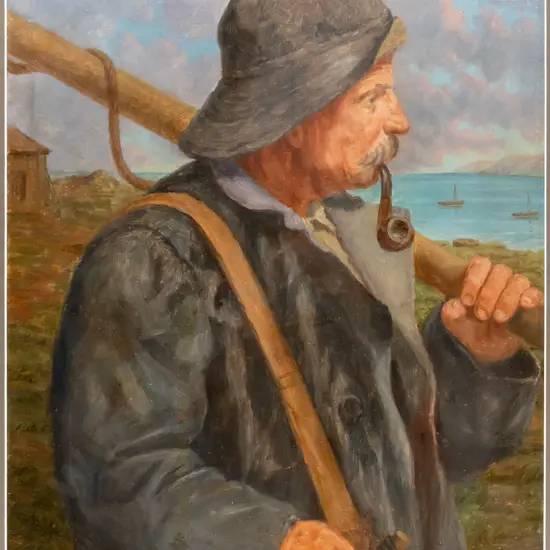 AH Dunston? - framed oil - portrait, man smoking pipe H540 W360