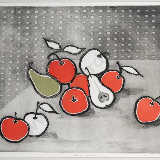 Olwyn Dykes 91 - framed screen print 2/20 "Apples & Pear" H400 W470