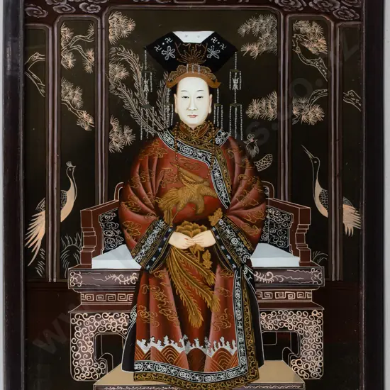 framed Chinese ancestor painting on glass H540 W38