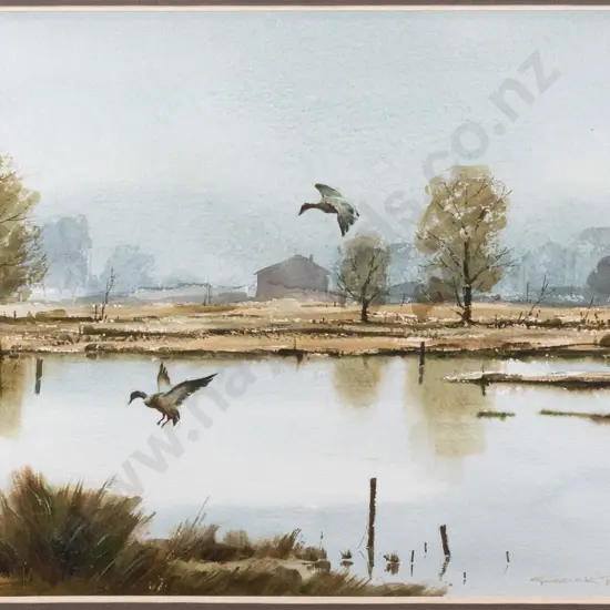 Garrick Tremain '90 - framed watercolour "Old Scott's Pond" H260 W370 (underside of glass needs a clean)