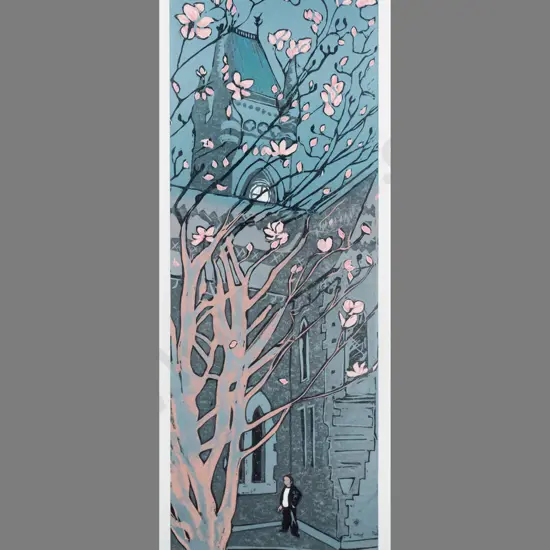 Manu Berry - framed wood block print 5/5 "Registry magnolia" H560 W190