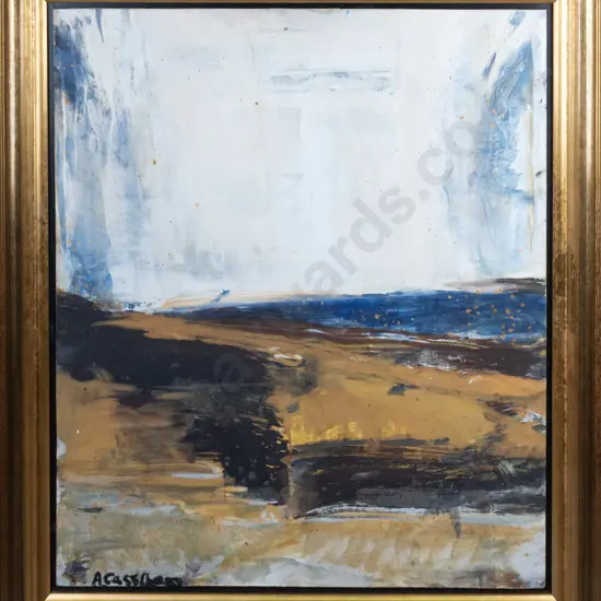 Anna Caselberg - double sided oil on board  "Landscape with white sky" H750 W630 (signficant foxing & some mildew).
