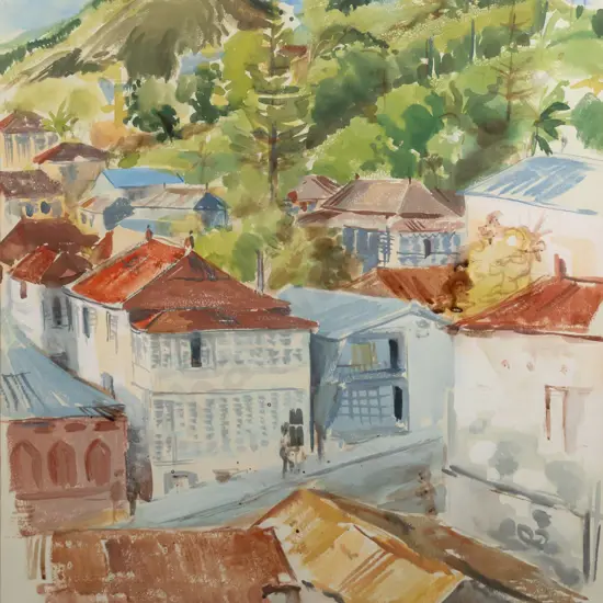 Shona McFarlane - framed watercolour - city scape H570 W450
