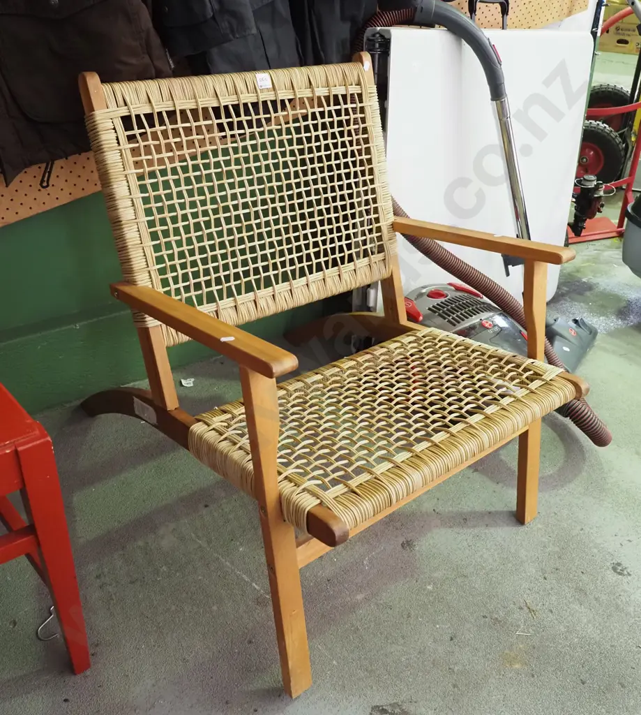 solid and wood and woven plastic armchair Image 1++