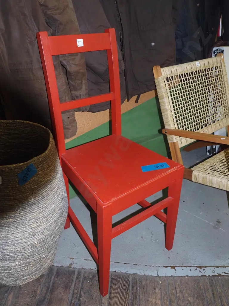 red painted wooden dining chair Image 1++
