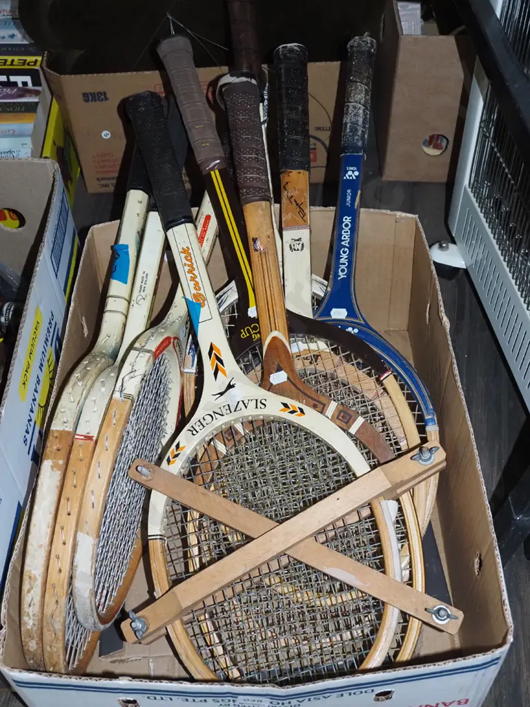 box of vintage tennis rackets Image 1++