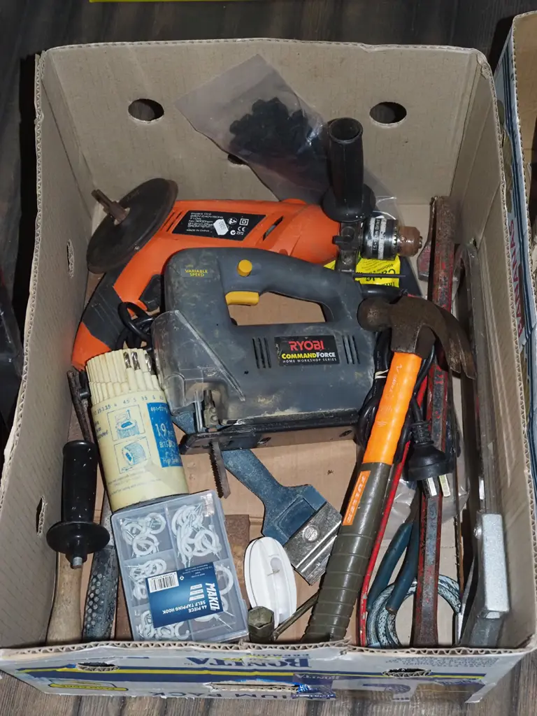 box of tools; hammers, jigsaw, drill etc Image 1++