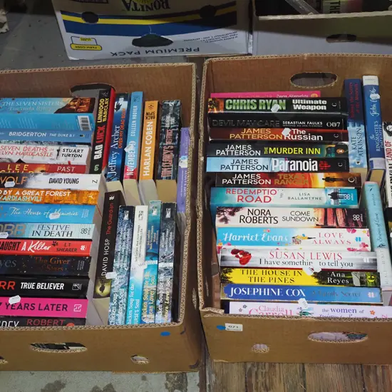 2x boxes of books - blue dots