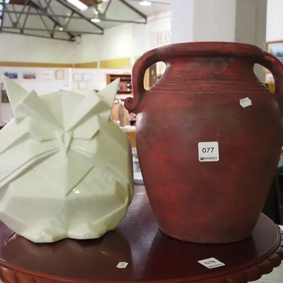 ceramic owl figurine, double handled vase H-280