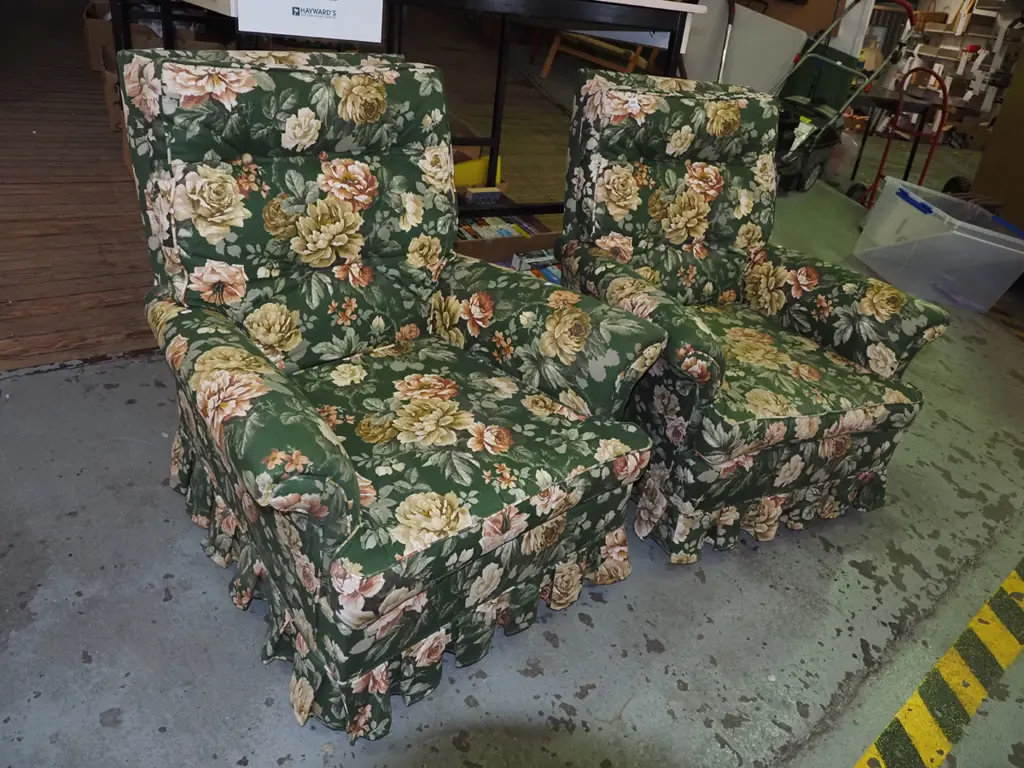 pair of green floral armchairs Image 1++