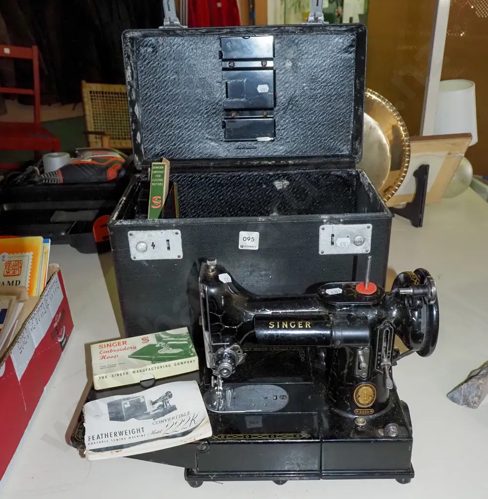 Singer convertible 222k sewing machine with original case, manual, accessories Image 1++