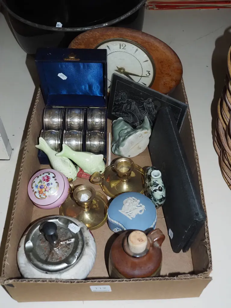box; napkin rings, clock, salt and peppers, jasperware etc Image 1++