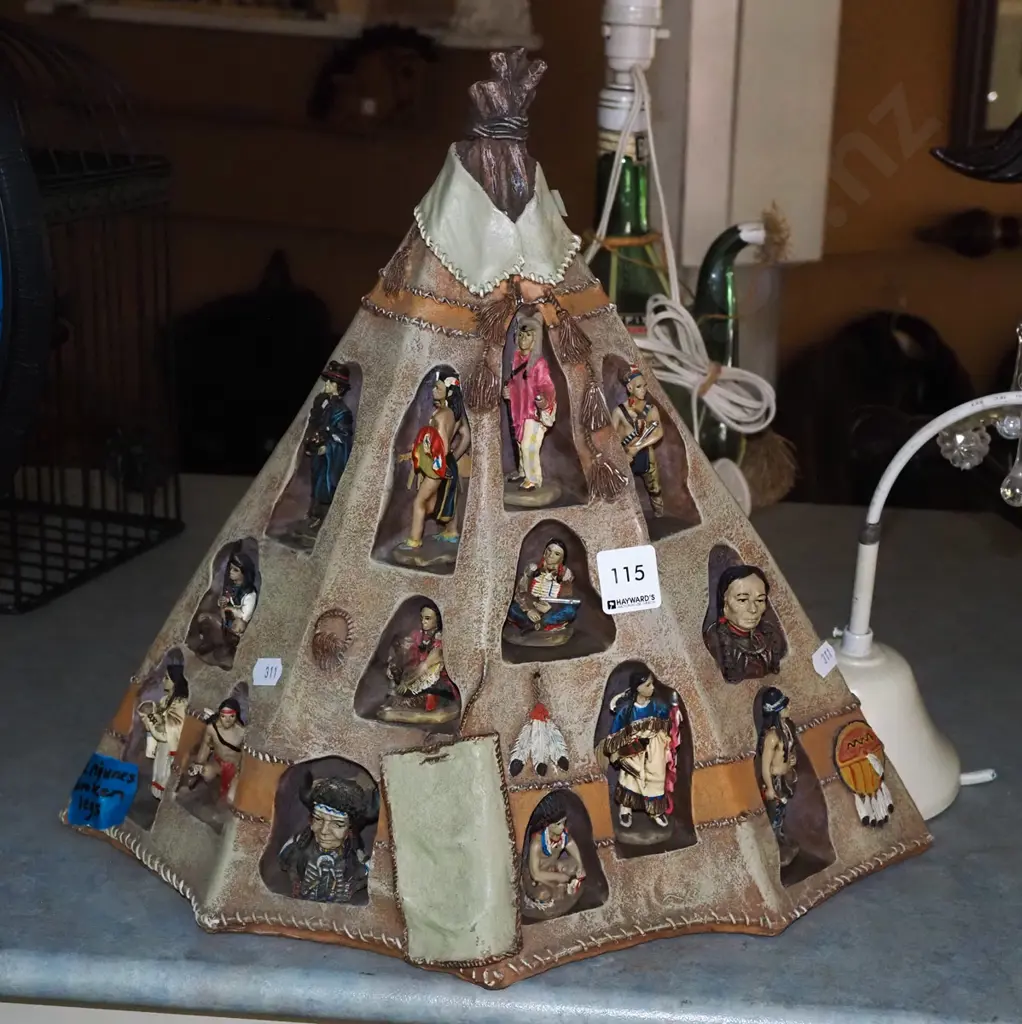 First Nations teepee with figurines - 2 figurines have broken legs H-350 Image 1++
