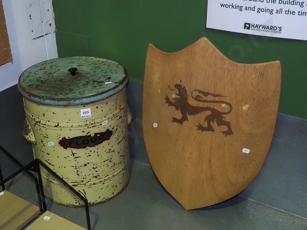 vintage flour bin, plywood shield Image 1++
