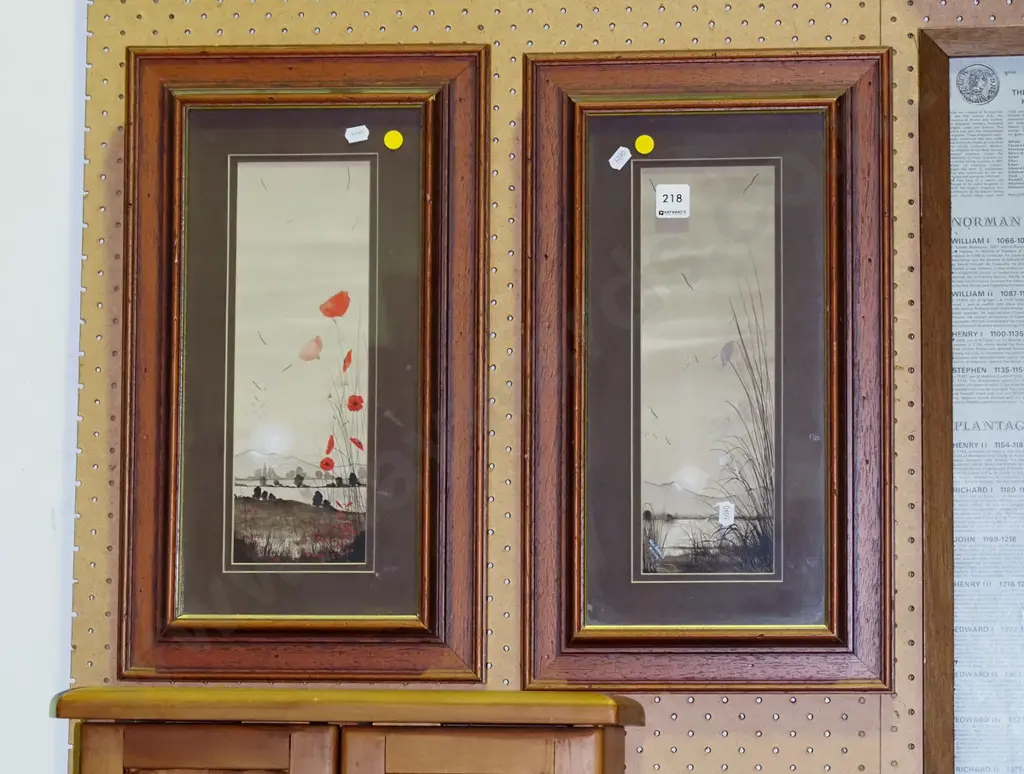 2x wood framed floral prints- yellow dots Image 1++