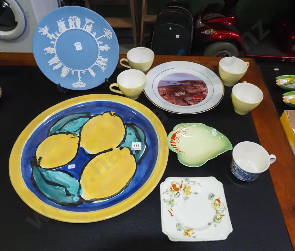 jasperware plate, Oamaru souvenir plate, lemon themed Morrison & James platter Diam-390 etc Image 1++