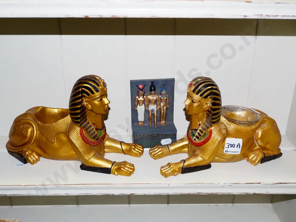 Egyptian themed trinket, ornament & 2 sphinx candle holders Image 1++