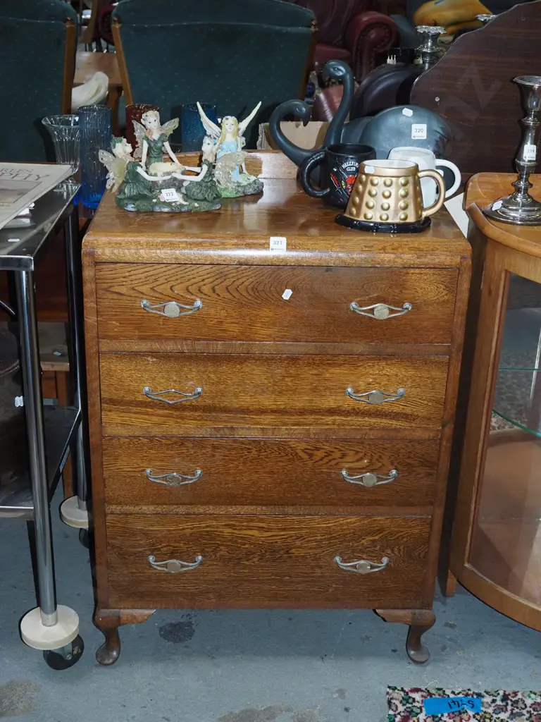 deco oak cab leg 4 drawer chest H-880 W-610 D-390 Image 1++