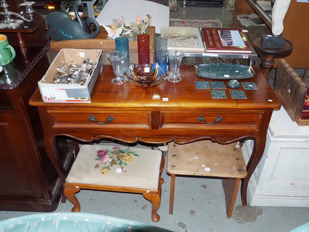 reproduction wooden cab leg 2 drawer hall table H-755 W-1185 D-405 Image 1++