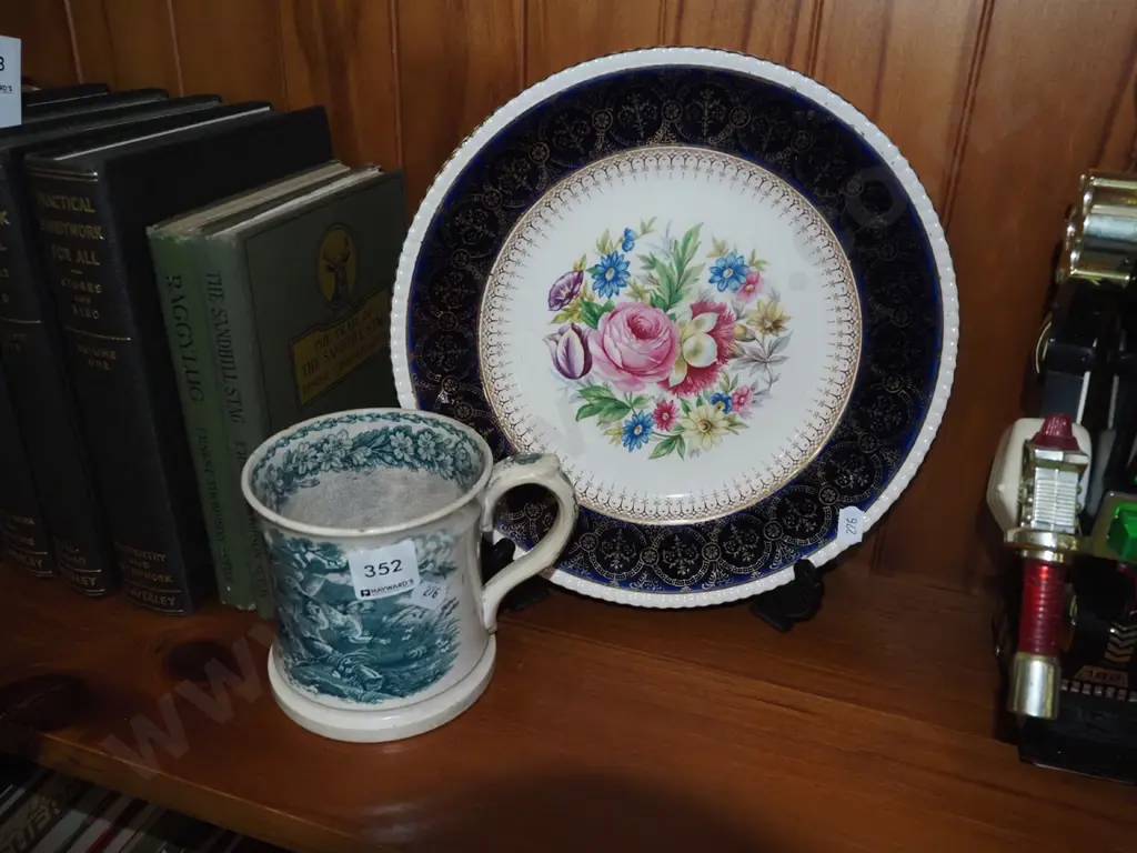 early hunting themed mug - some crazing, floral cabinet plate Image 1++