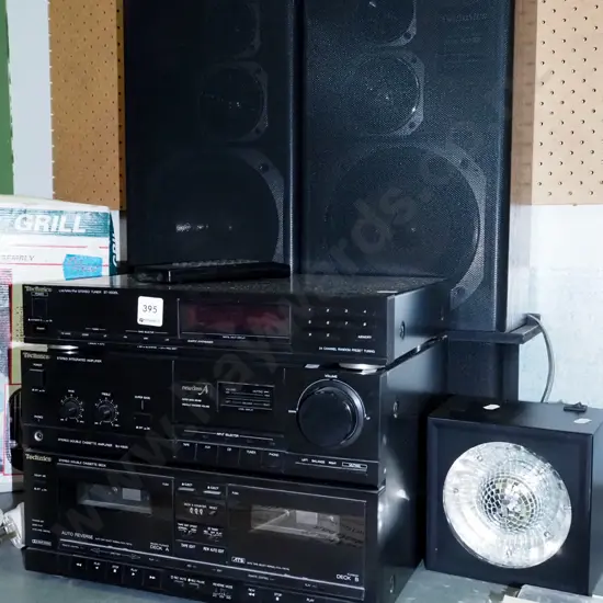 Technics stereo, twin cassette, 2 speakers, disco light