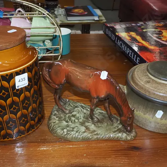 Hornsea storage container, studio pottery casserole, horse figurine