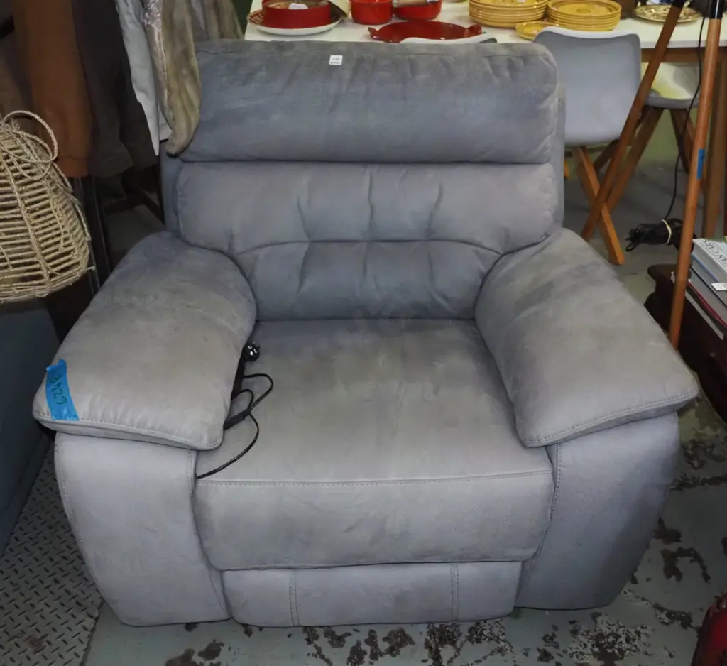 grey suede electric rise and fall chair Image 1++