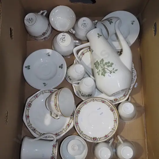 box; cups, saucers, jug etc