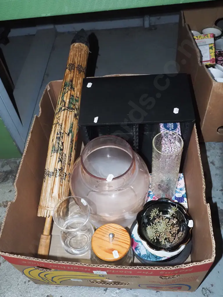 box; CD storage, glass vases, Asian umbrella etc Image 1++