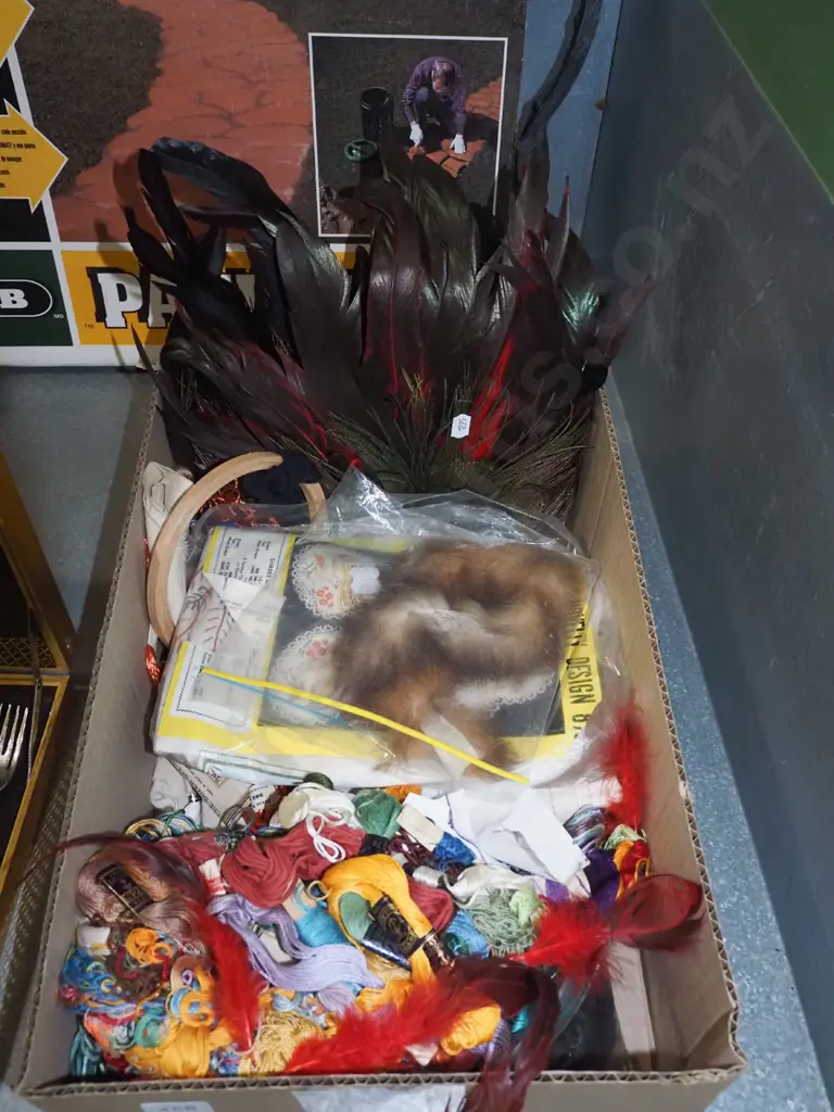 box;  tapestry threads, kits, feather fascinators etc Image 1++