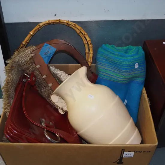 vase, small tablecloth, handbags etc
