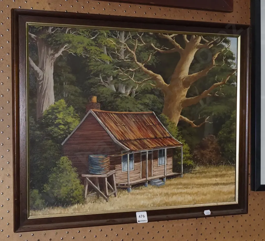 framed oil on board - hut near trees Image 1++
