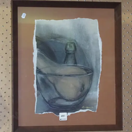 framed pastel - still life bottle, gourd