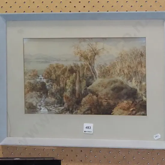 framed watercolour - bush and stream scene