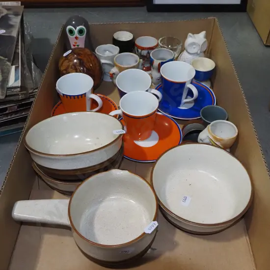 box; Denby bowls, coffee cups etc