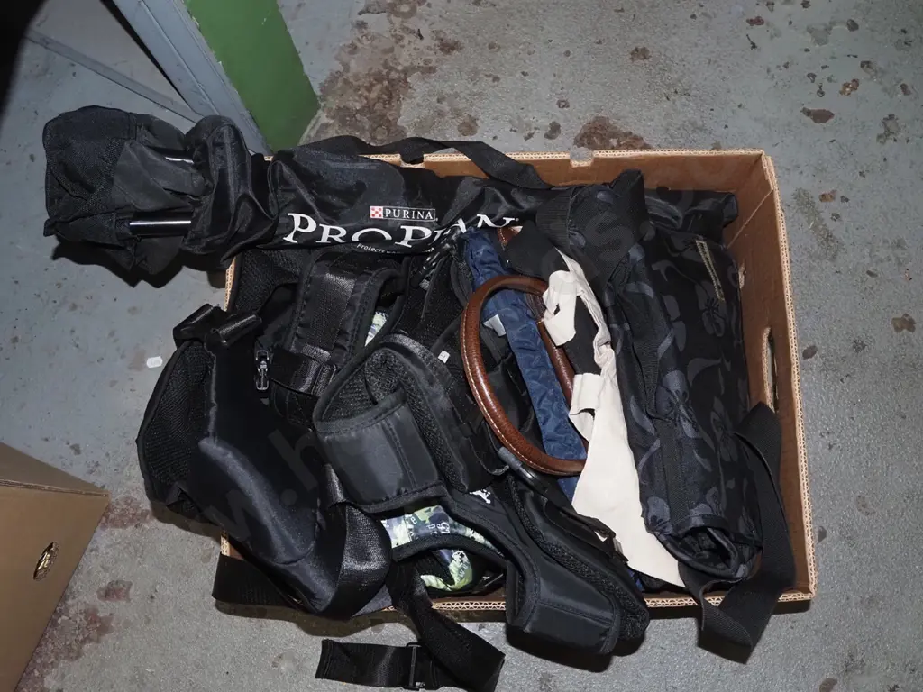 box; holdalls, hand bags, dog harnesses, camping seat Image 1++