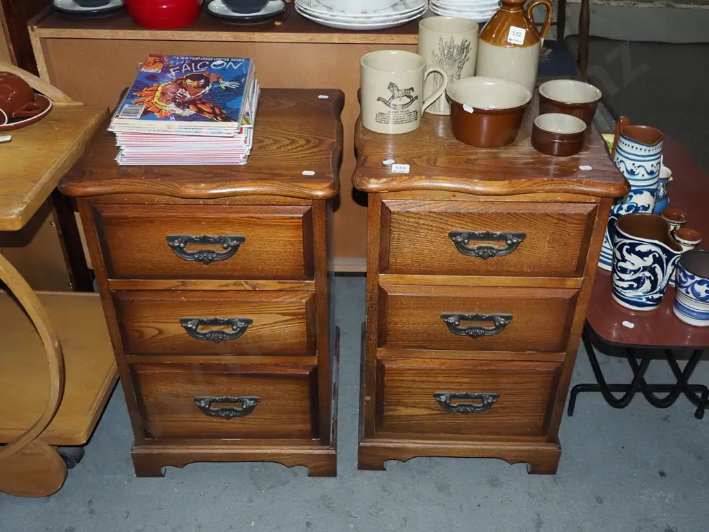 pair of solid oak 3 drawer bedside cabinets Image 1++