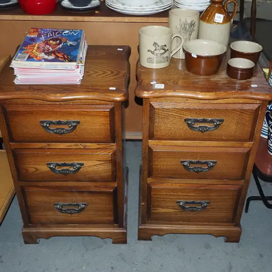 pair of solid oak 3 drawer bedside cabinets