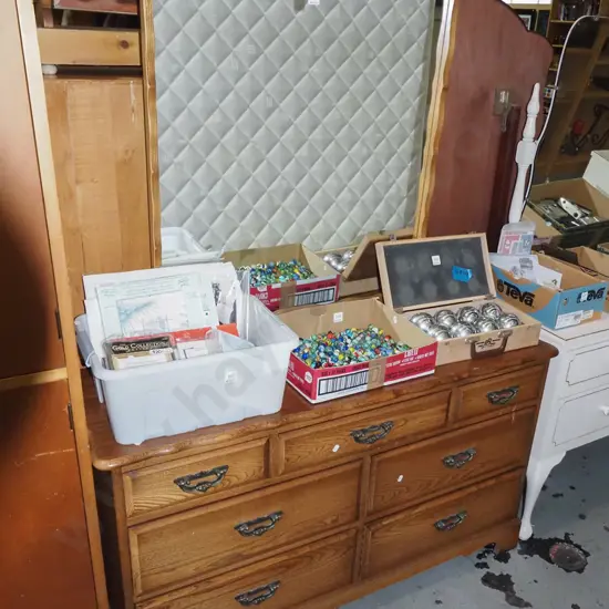 solid oak and rimu 7 drawer mirror back dresser H-1620 W-1220 D-400