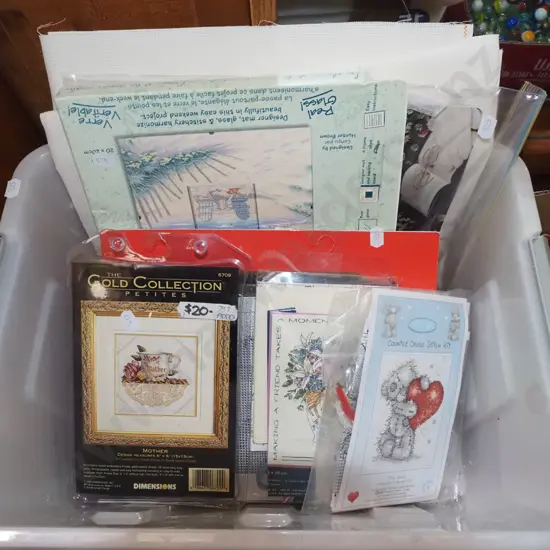 tub  of tapestry sets, craft book etc