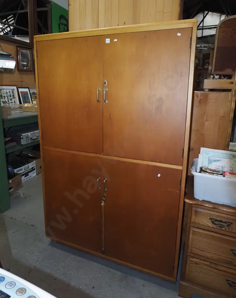 solid rimu lockable 4 door school cupboard with shelves and fitted interior Image 1++