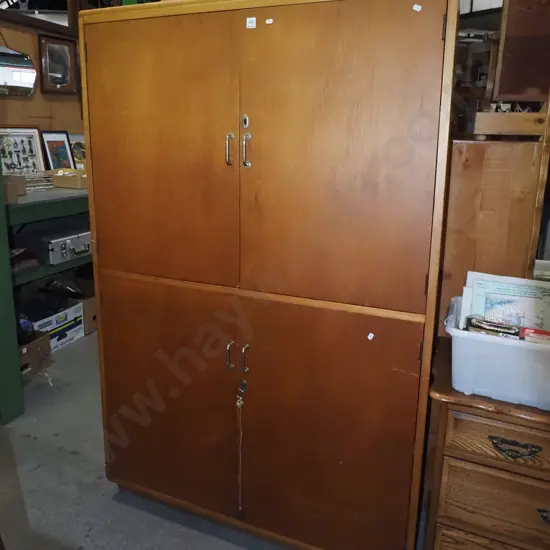 solid rimu lockable 4 door school cupboard with shelves and fitted interior