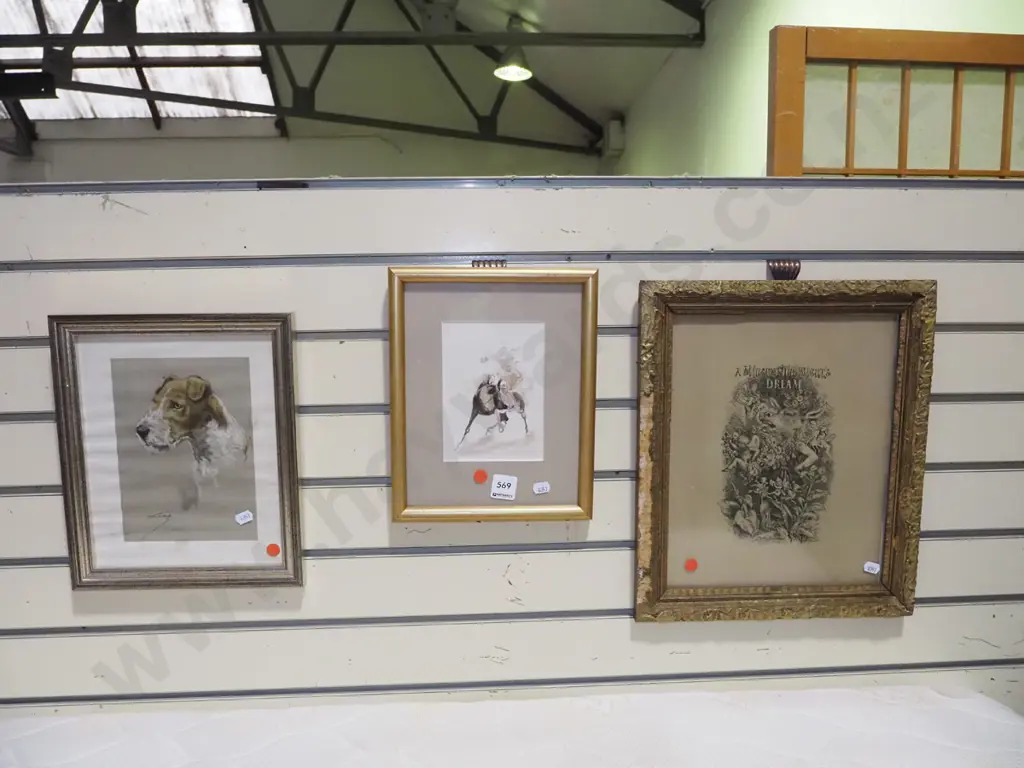 3x framed prints- dog, horse rider, midsommer nights dream - red dots Image 1++