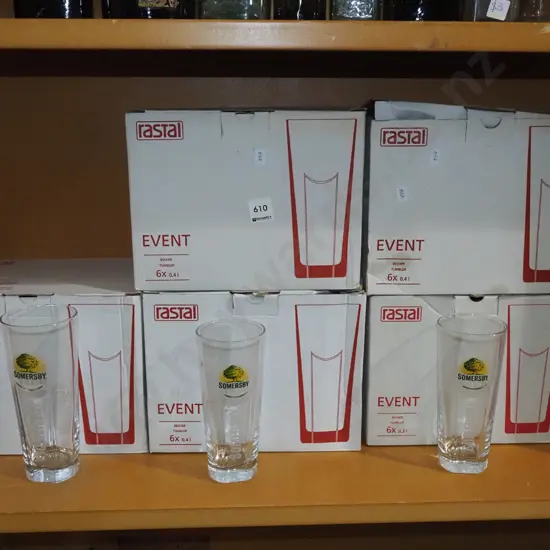 5x boxes of Summersby branded glass tumblers