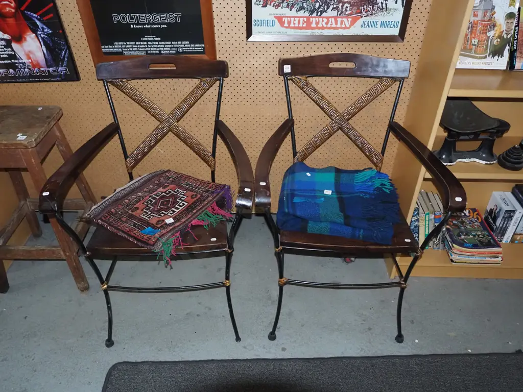 pair of metal wood and cane armchairs Image 1++