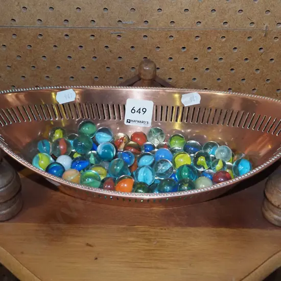 copper tray and marbles