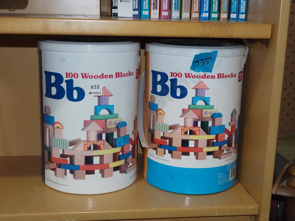 2x tubs of children's wooden building blocks Image 1++