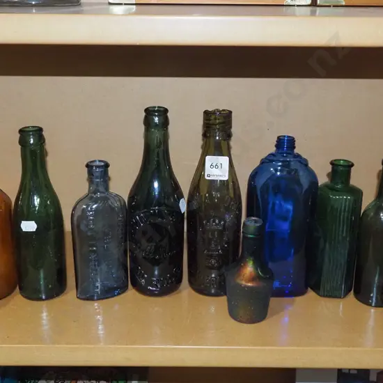 shelf; vintage bottles